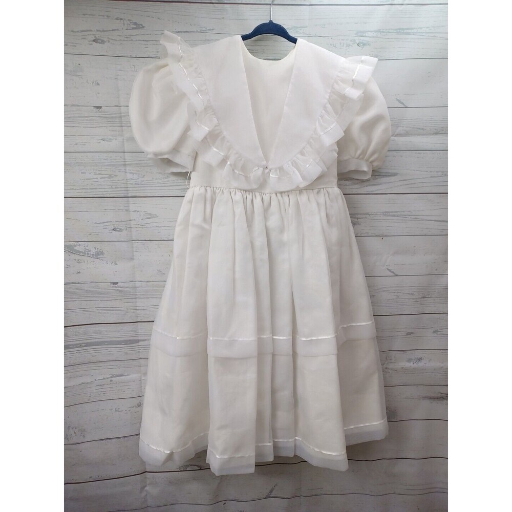 Vtg Silvia White Dress Organza Lace White Pageant Party Dress Sz 8